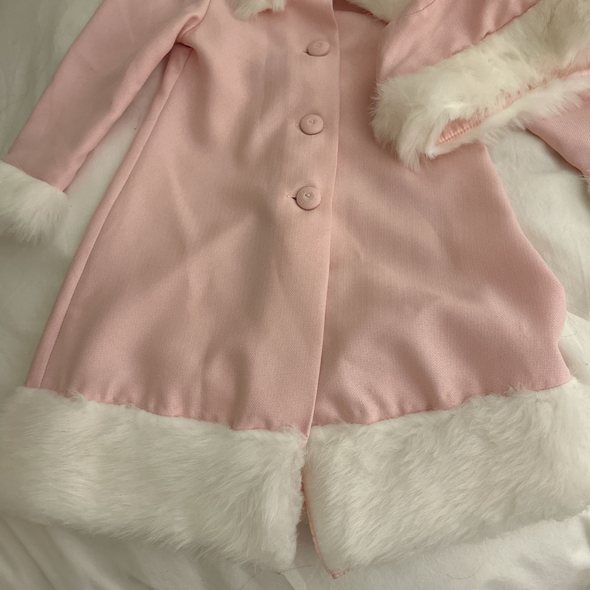 Coat Pink With White Faux Fur With Hat