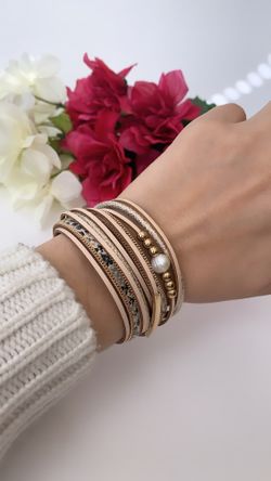 Vintage Braided Leather Multilayer Bracelet for Women Natural Pearl