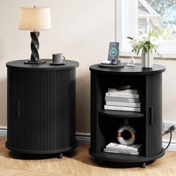 Assembled Bedside Table with Sliding Door & 2 Tier Storage, Modern Nightstands Set of 2 for Living Room, Bedroom, Entryway, Black