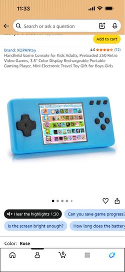 Handheld Game Console for Kids Adults, Preloaded 250 Retro Video Games,