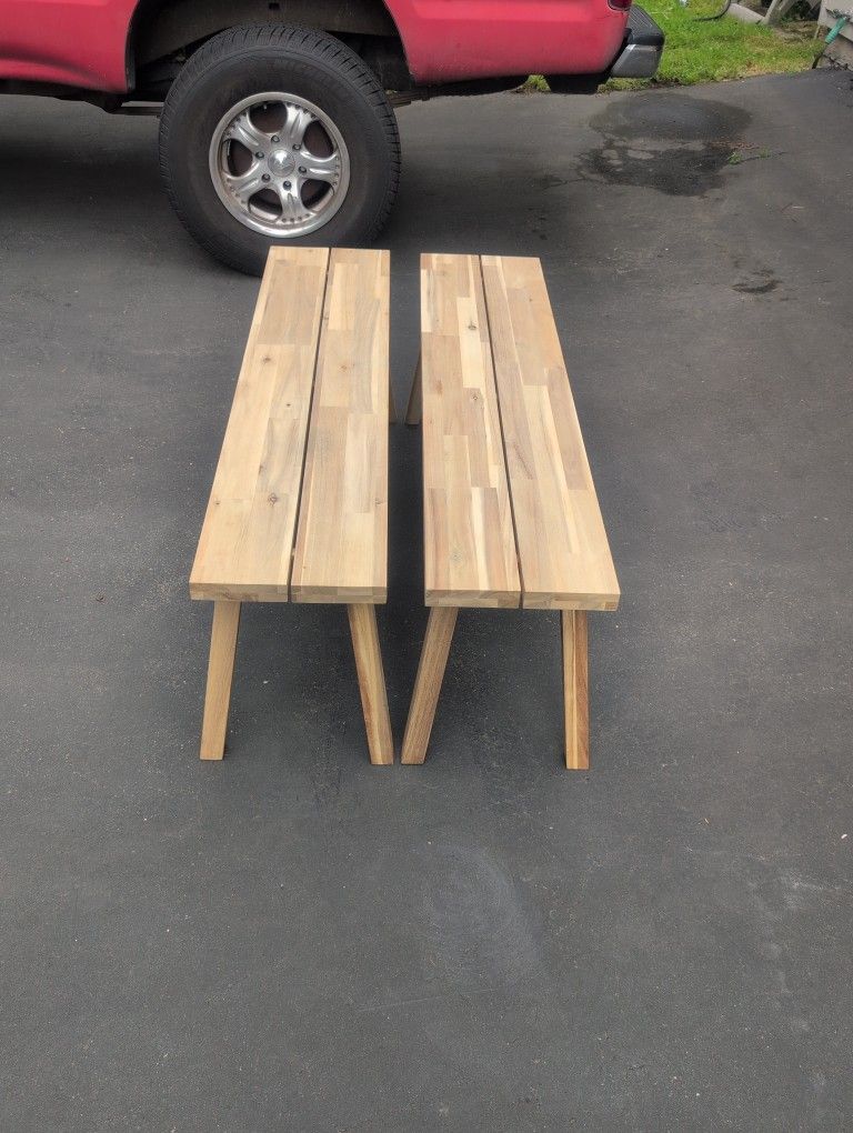 Two Ikea Skogsta Acacia Wood Bench 47 1/4"