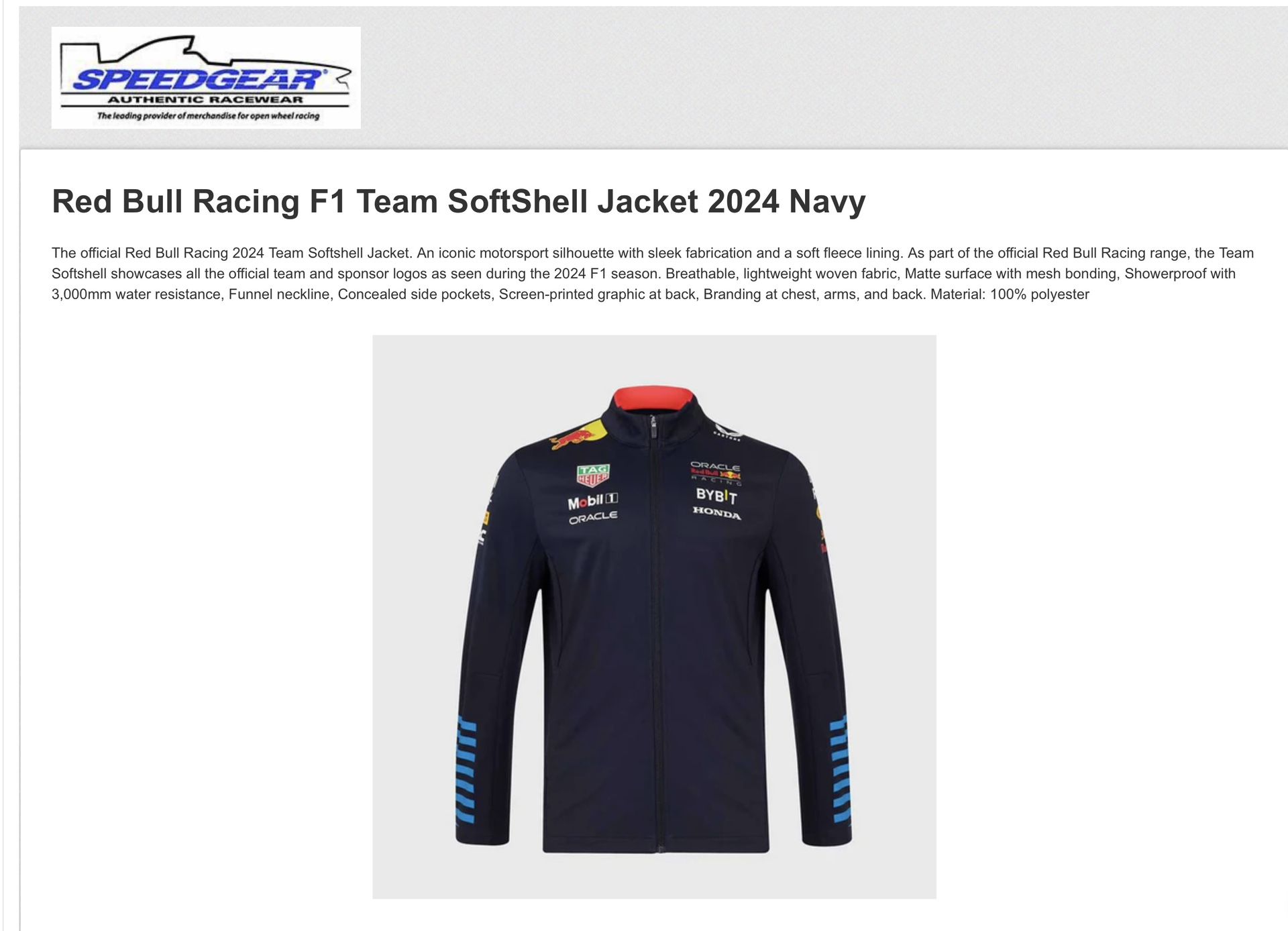 Red Bull Racing F1 Team SoftShell Jacket 2024 Navy -New 125.00