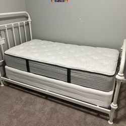White Metal Bed Frame w/ Mattress & Boxspring