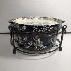 Temp-tations Bakeware 3 Piece Round Dish Trivet Wire Caddy