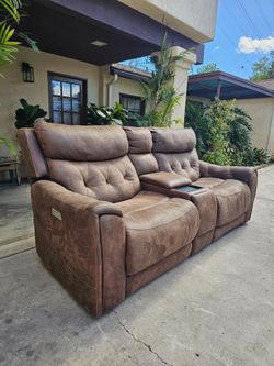 Brown Microfiber Power Recliner Loveseat Couch