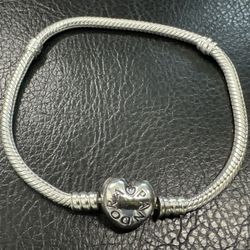 PANDORA Heart Clasp Snake Chain Charm Bracelet - 7"