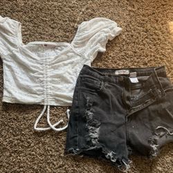 White Crop Top And Black Shorts Bundle 
