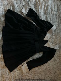 Vintage Black Mini Dress with White Collar and Cuffs Statement Buttons