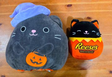 Halloween Squishmallows (2022) 10" Reversible Halloween Calio Cat AND 8" (2021) Colton Cat Reeses Peanut Butter Cup