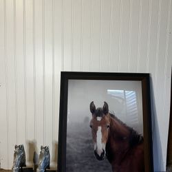 Horse Head Bookends And Framed Horse Portrait