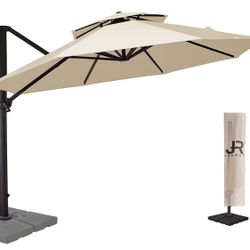 10FT Cantilever Patio Umbrellas Double Top Outdoor Umbrella Heavy Duty Offset Sun Umbrella with Umbrella Cover for Garden, Deck, Backyard and Pool, Be