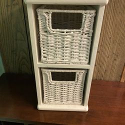 Wicker rattan white drawers -small boho  2 dresser shelves