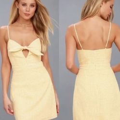 Music City Mini Dress Women Large Sunny Yellow Gingham Cutout Tie Bow