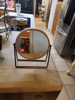 2 Sided Makeup mirror. bamboo frame. magnified side mirror. bamboo frame. magnified side