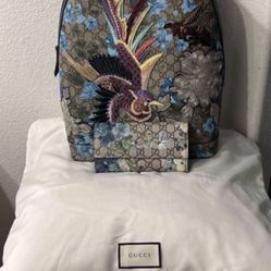 Authenticated 💙 Gucci GG Supreme Blooms Embroidery Bird Bee Backpack and Wallet 