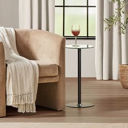 New iDesign Round Pedestal Drink Table for Small Spaces - Clear/Matte Black (3 available)