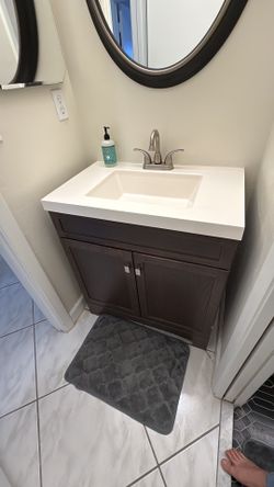 Bathroom 30.5” Wide Vanity Dark Wood With Faucet (earliest pick-up December 10)