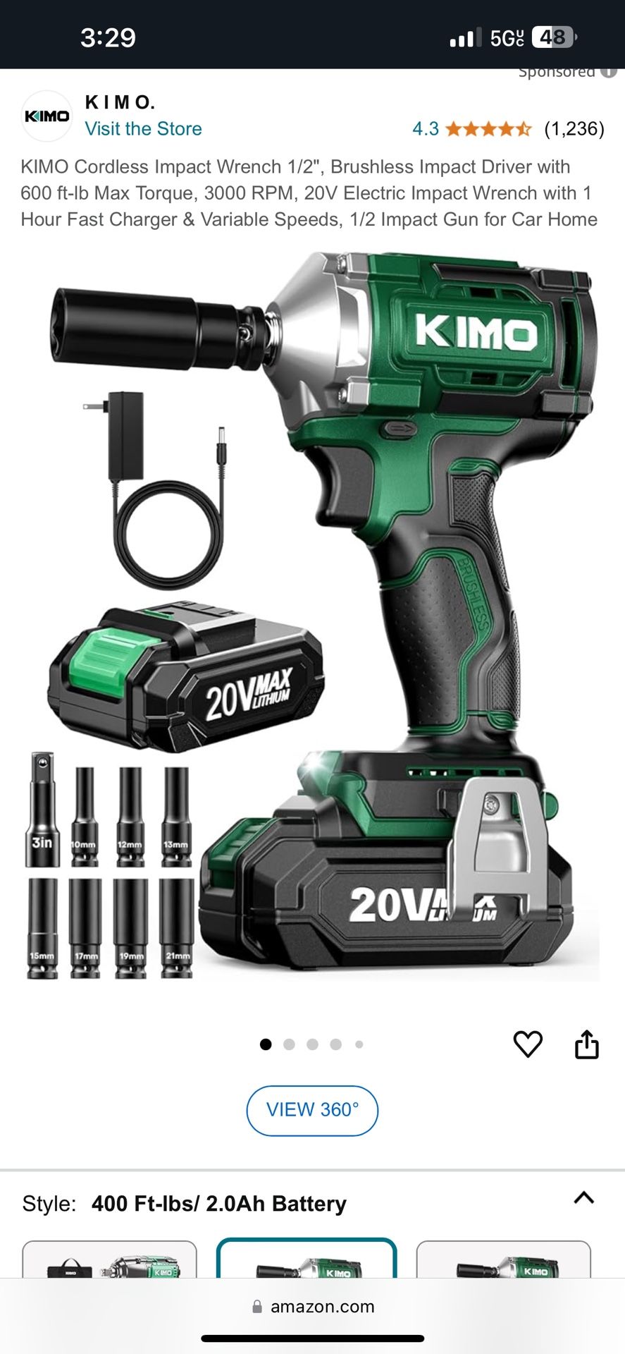 KIMO 1/2 Inch Cordless Impact Wrench, Brushless Impact Driver with