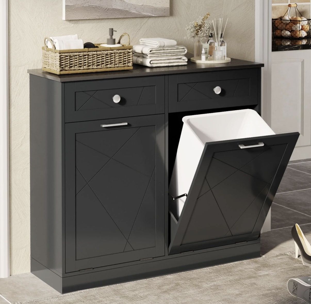 Double Tilted Hide A Trash Cabinet