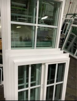White Vinyl Double Hung Windows with Grids