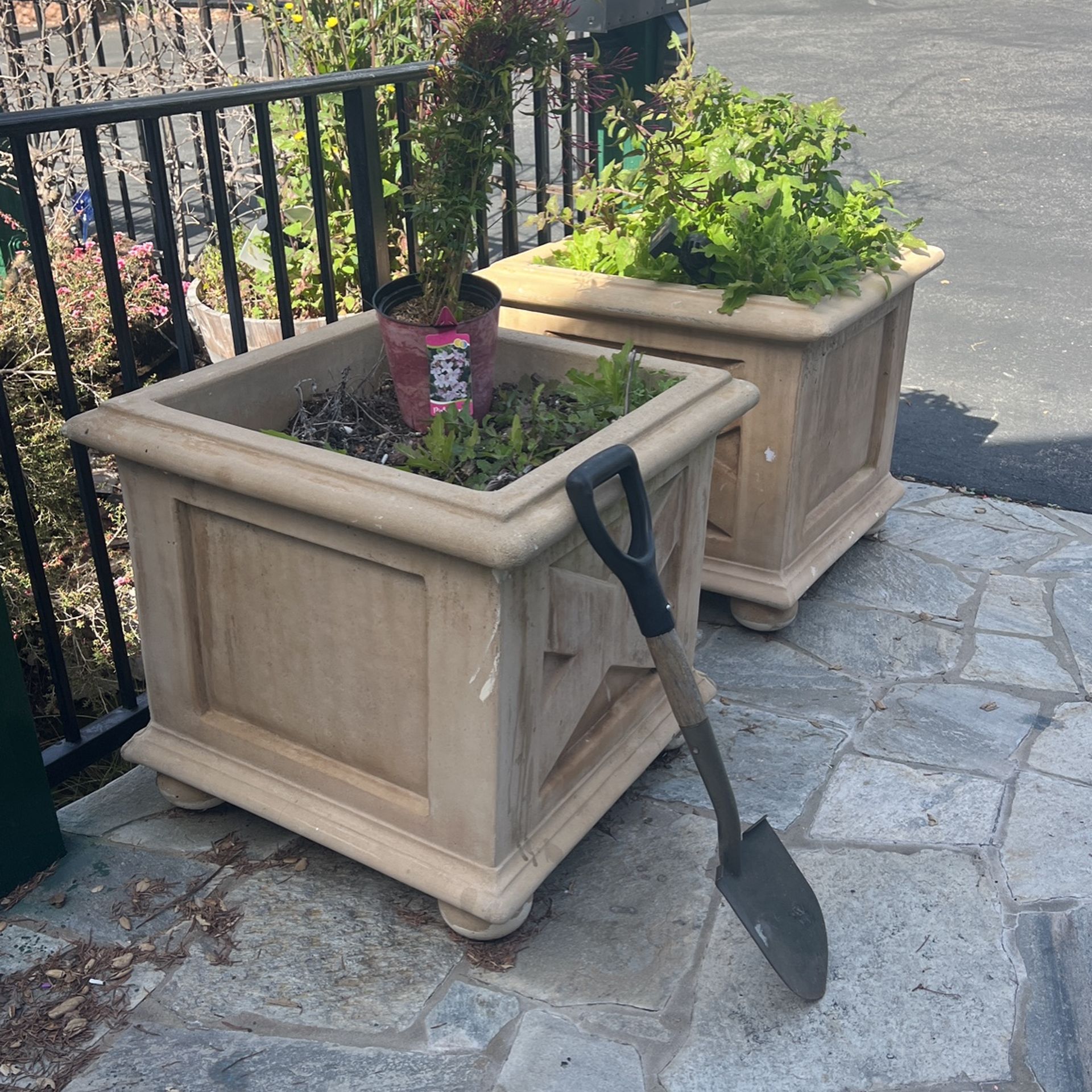 TWO XL FLOWER POTS MEDITERRANEAN STYLE 