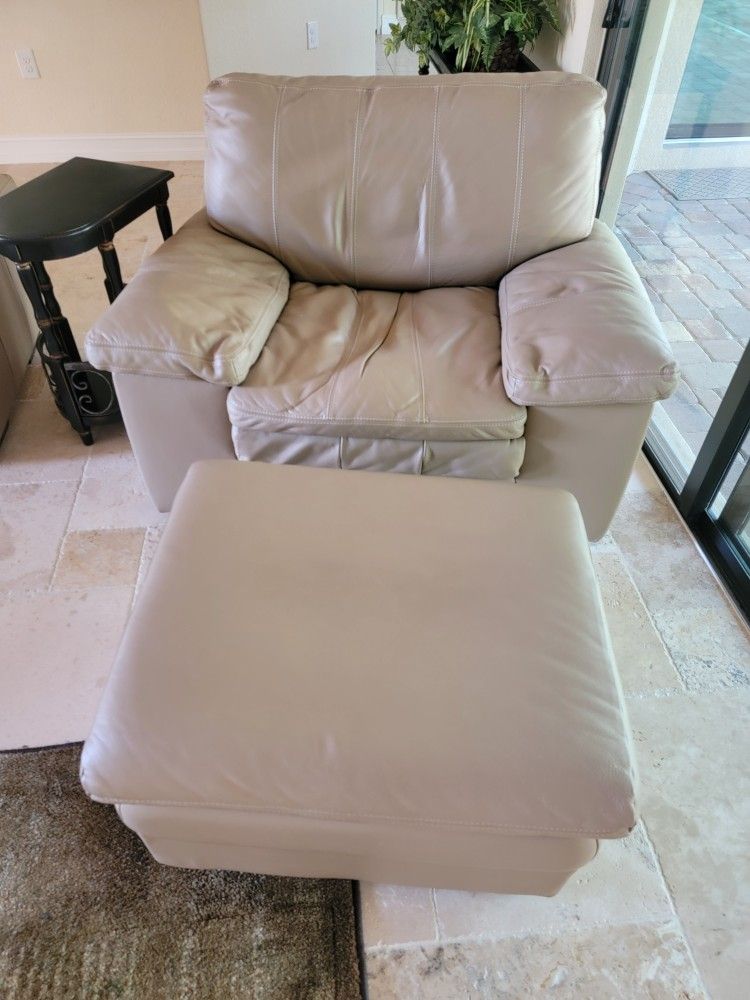  Leather Chair With Ottoman Taupe