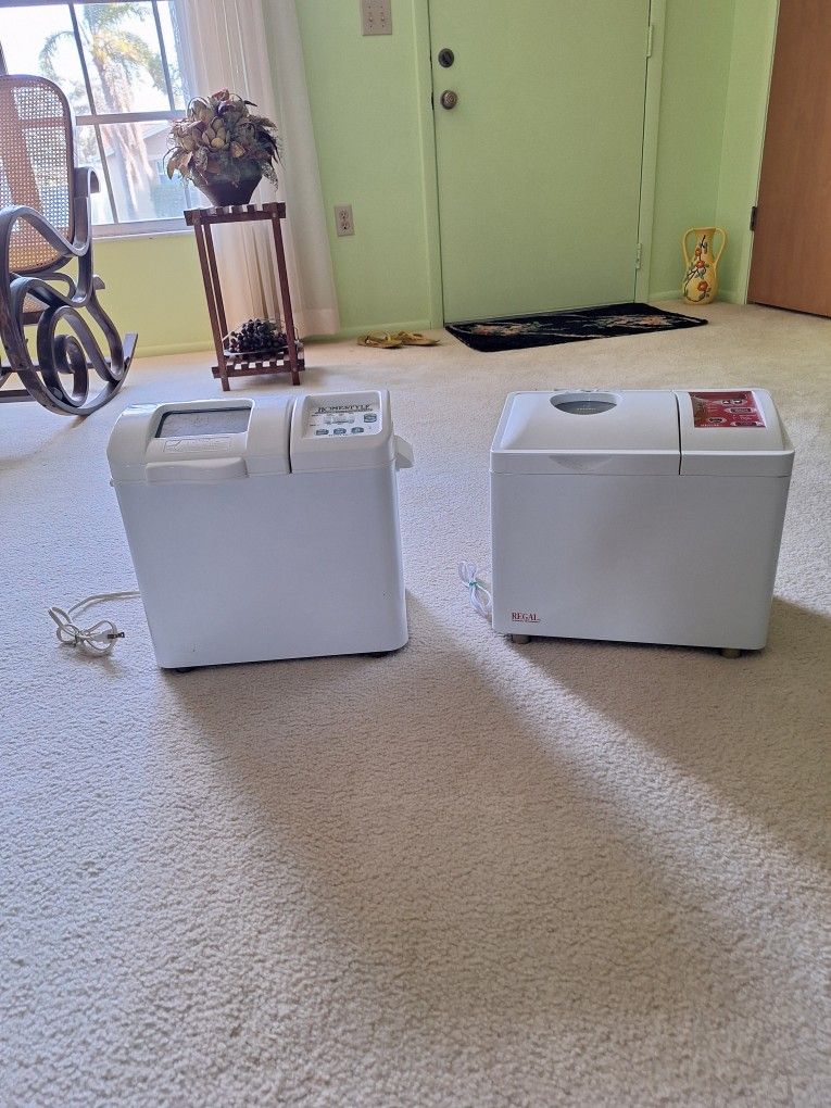 2 Breadmakers: 1. WestBend Homestyle Breadmaker 2. Regal Breadmaker