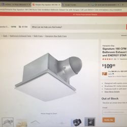 Hampton Bay Signature 160CFM Room Side Installation Bathroom Exhaust Fan With Designer Grill and ENERGY STAR 