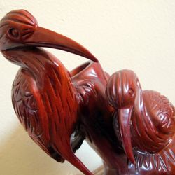 Philippines Hand Carved Wooden Bird Vase / Pen Holder - Wood Carving Desk Decor