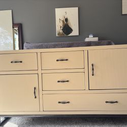 Beautiful River rock dresser all wood no scratches gunmetal color legs and knobs  54”