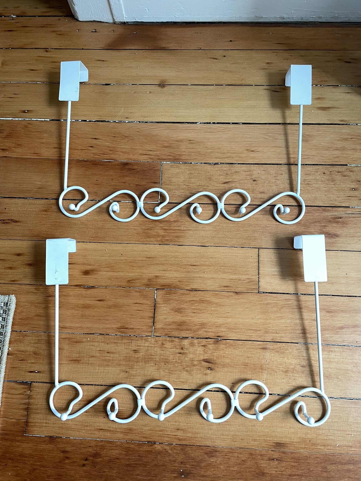 2 White Over The Door Hooks/Coat Racks 