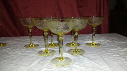 Very Rare - Fostoria Yellow Etched Depression Glass