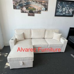Corduroy Sectional Sleeper With Storage  