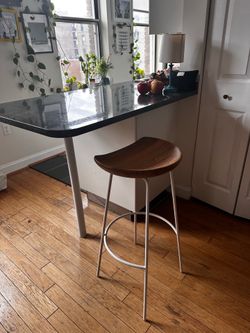 West Elm Bar-Height Stool – Solid Wood Seat & White Metal Base - USD 60 OBO