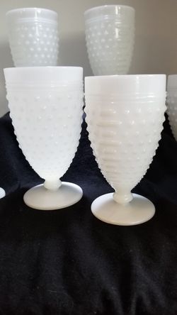 Anchor hocking white milk glass stemed glasses