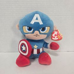 Ty Beanie Baby MARVEL Captain America Plush 7" Avengers Superhero Toy WITH TAGS