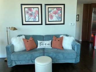 Grey sofa with couch cover