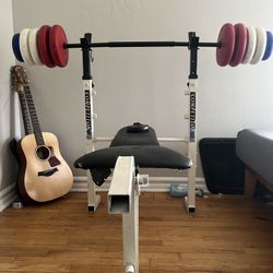 Weight Bench, Bar, And Weights