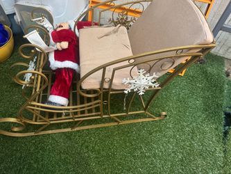 Large Gold Metal Christmas Sleigh Decoration