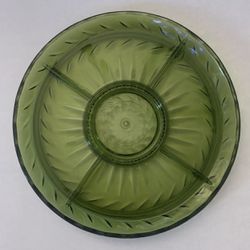 Vintage Large Avocado Green Glass Divided Serving Platter Tray Anchor Hocking