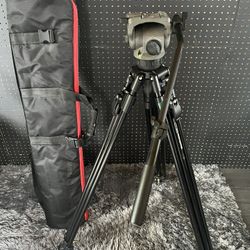 Cartoni Fluid Head + Manfrotto Tripod With Tripod Carrying Case 