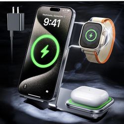 3 in 1 Wireless Charger for iPhone 15 14 13 12 11 Pro Max/X/8 (Not for Mini Series) Metal Charging Station for Apple Watch for AirPods