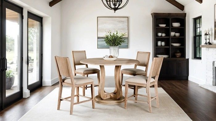 Brand New Distressed Natural Tone 5pc Formal Dining Table Set
