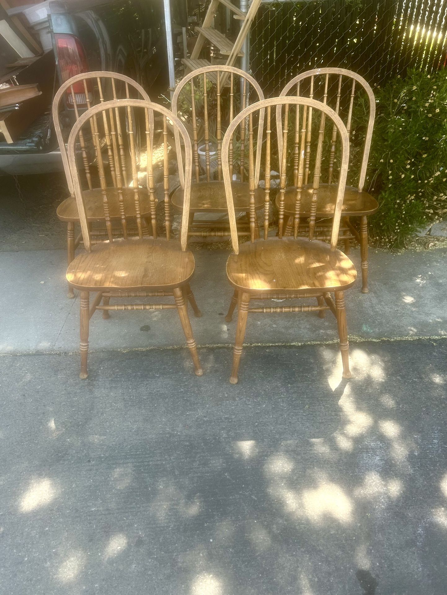 Set Of 5 Vintage Solid Wood Dining Chairs