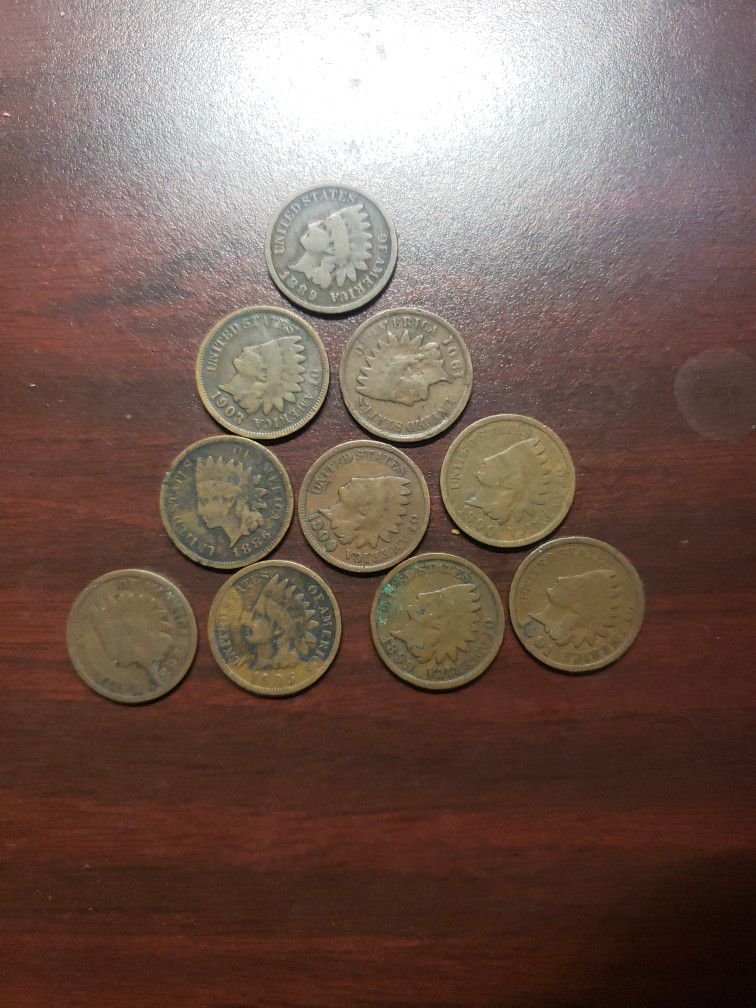 10 Indian Head Penny  All Readable Dates 