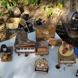 Lot Of Small Handcrafted Wooden Pianos 
