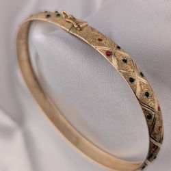 B4✨💛✨Vintage 10K Multicolor Enamel Bangle Bracelet💛✨