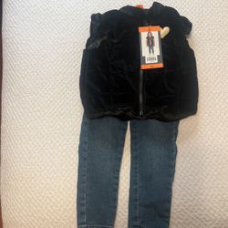 Girl Jean and Black puff Vest