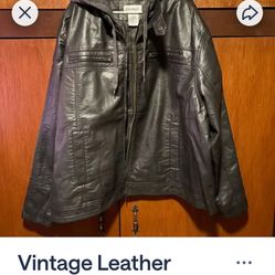 Vintage Leather Jacket With Hoodie 