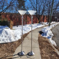 2 - Floor Lamps Glass & Stainless Steel Finish Base ...both New..both For Only $35